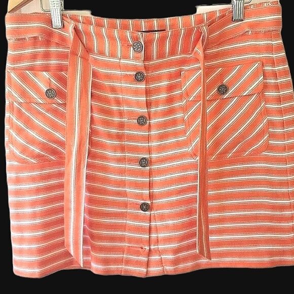 Tommy Hilfiger Orange And White Striped Button-Down Skirt size 10 - Picture 1 of 5